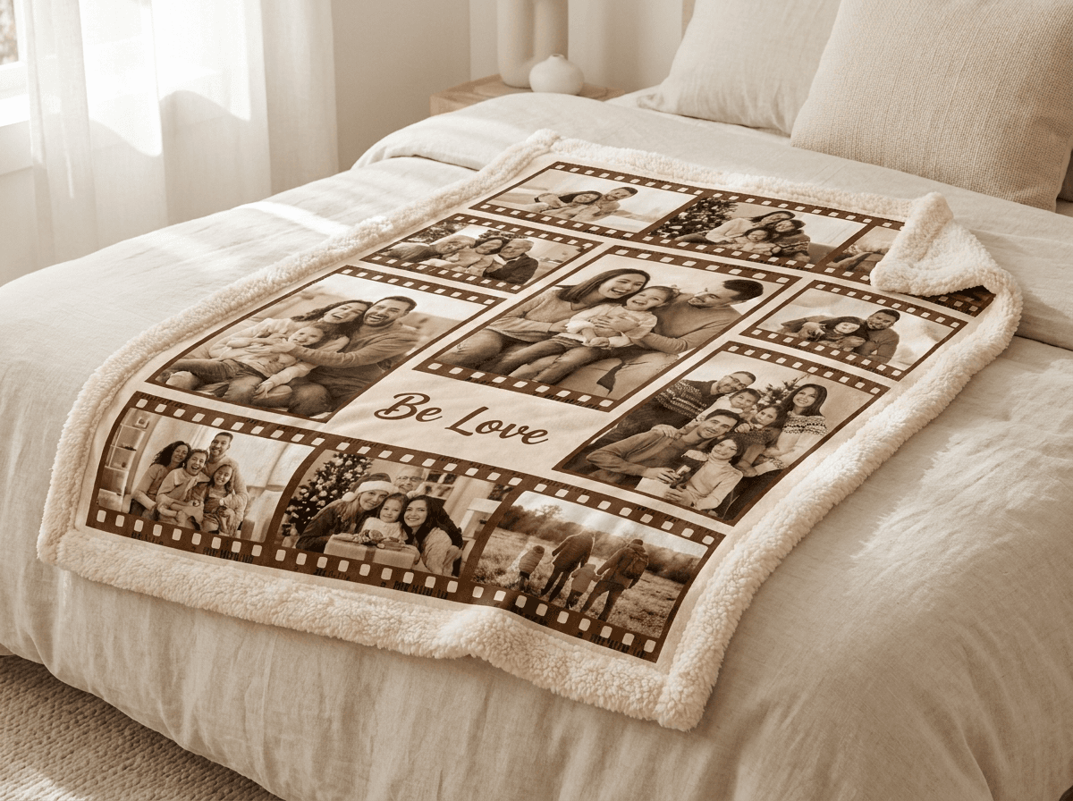 Manta personalizada Be Love sobre una cama